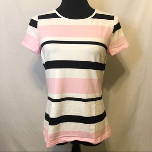 Chaps Pink White Striped Crew Neck T Shirt - L